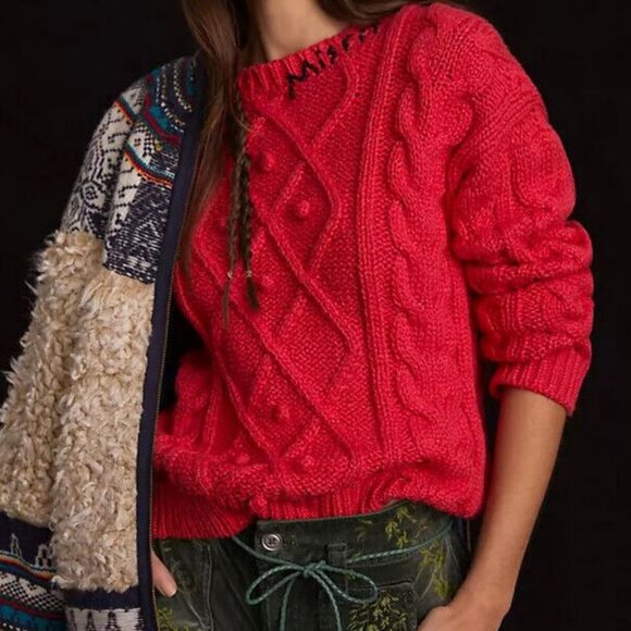 *NEW MOTHER Cableknit Pullover Sweater Embroidered Misfit - Picture 1 of 10